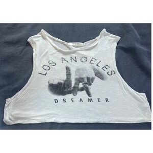 Four Girlz Los Angeles Dreamer Graphic Crop Top Tank White Large